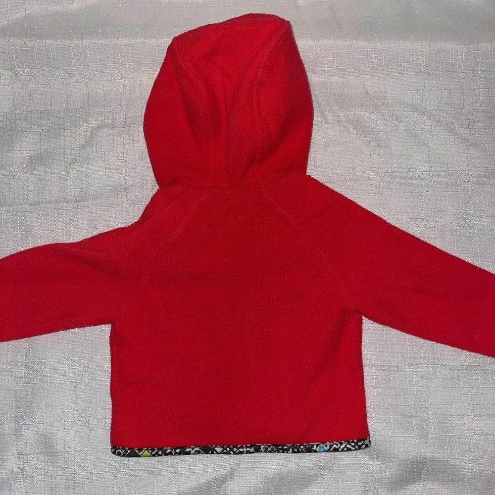 Columbia Infant Fleece Jacket With Trim Bright Red 6 Mo Hood Full Zip Outdoor